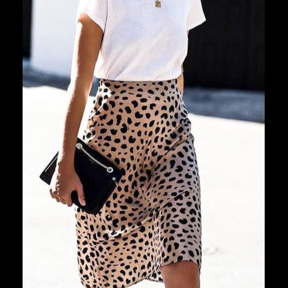 Leopard Satin Midi Skirt